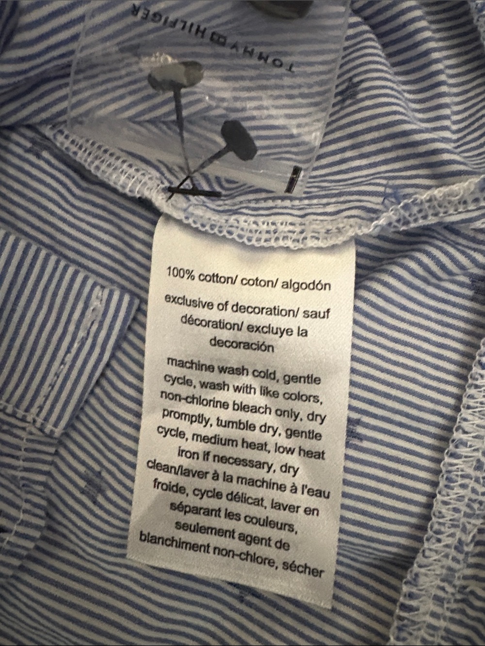 Tommy Hilfiger Light Blue Pinstripe Star Print Ruffle Hem Shirt - Picture 8 of 9